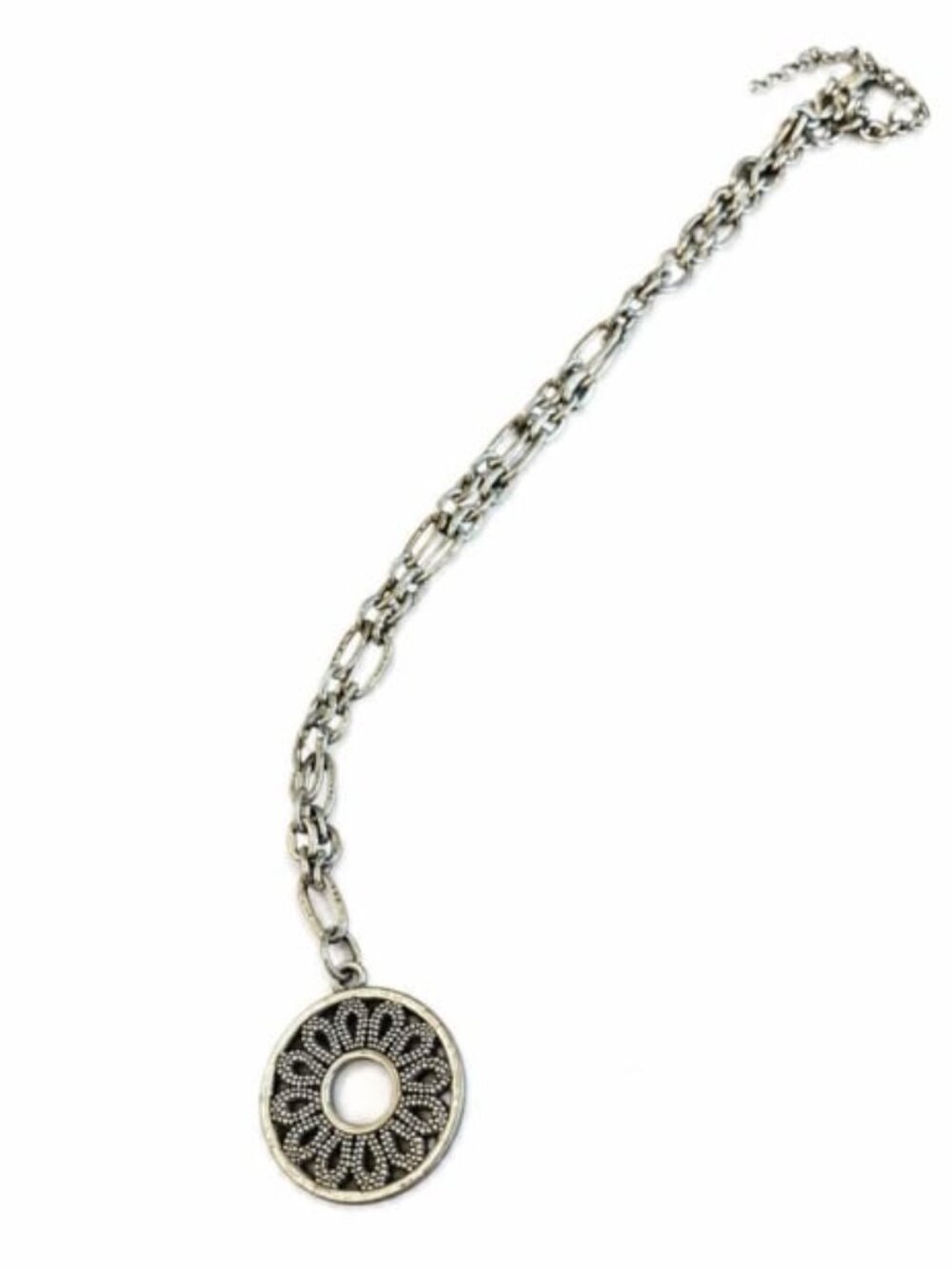 💖 Oxidized Silver Figaro Link Open Medallion Statement Necklace #141